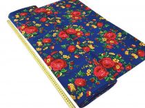 Textillux.sk - produkt Folklórna polyesterová látka krojová s veľkým kvetom šírka 145 cm - 05 veľký kvet-modrá