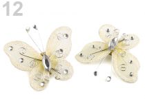 Textillux.sk - produkt Motýľ  5x5,5 cm s kamienkami so zatváracím špendlíkom - 12 krémová svetlá