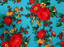 Textillux.sk - produkt Folklórna polyesterová látka krojová s veľkým kvetom šírka 145 cm - 08 veľký kvet -tyrkysová