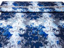 Textillux.sk - produkt Polyesterová šatovka modré kvety na ornamentoch 145 cm