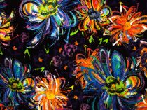Polyesterový úplet farebné kvety 150 cm