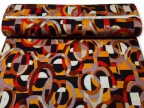 Textillux.sk - produkt Polyesterový úplet horčicový abstrakt v kruhoch 155 cm