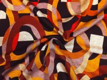 Textillux.sk - produkt Polyesterový úplet horčicový abstrakt v kruhoch 155 cm - 1- horčicový abstrakt v kruhoch, čierna