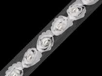 Prámik na tyle šírka 20 mm s ružami a perličkou