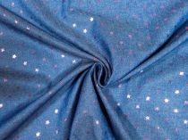 Textillux.sk - produkt Rifľová látka ružová hviezdička 150 cm - 1- rifľová látka ružová hviezdička, modrá
