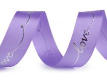 Textillux.sk - produkt Saténová stuha s metalickou potlačou Love šírka 26 mm - 7 (462) fialová lila strieborná