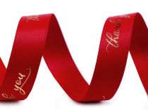 Textillux.sk - produkt Saténová stuha s metalickou potlačou thank you šírka 16 mm matná - 3 červená