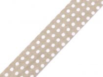 Textillux.sk - produkt Šikmý prúžok bavlnený bodka, káro, hviezdy šírka 20 mm zažehlený - 380798/3 béžová bodky