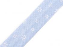 Textillux.sk - produkt Šikmý prúžok bavlnený s kvetmi šírka 20 mm zažehlený - 860106/3 modrá svetlá