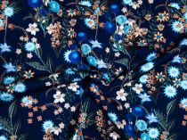 Spoločenská látka modré kvety v tme 150 cm