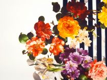 Spoločenská šatovka bordúra zmes kvetov v pásiku 150 cm