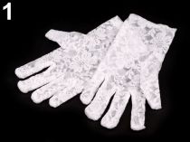 Spoločenské rukavice dievčenské 17 cm čipkované biele