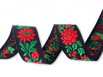 Textillux.sk - produkt Vyšívaná krojová stuha na kroj 21-24 mm - vzorovka - 4 čierna - červený kvet