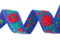 Textillux.sk - produkt Vyšívaná krojová stuha na kroj 21-24 mm - vzorovka - 8 1619 modrá - červený kvet