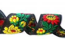 Textillux.sk - produkt Krojová folklórna stuha s kvetmi 36-38 mm - vzorovka - 2 čierna/žlto-červený kvet