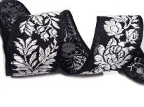 Textillux.sk - produkt Krojová folklórna stuha s kvetmi 36-38 mm - vzorovka - 14 čierna/ strieborný kvet