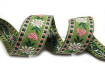 Textillux.sk - produkt Folklórna stuha so srdiečkami 25 mm - vzorovka - 4-2131 zelená, ružové srdiečko