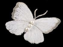 Textilná aplikácia motýľ s perlami vyšívaný veľký