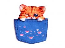 Textillux.sk - produkt Textilná aplikácia / nášivka mačka v kapsičke 9,5x8,5 cm - 2 hrdzavá svetlá