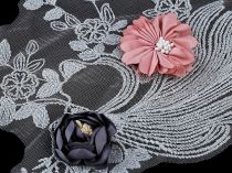 Textillux.sk - produkt Veľká aplikácia / vsádka na monofile, vyšívaná s 3D kvety, na spoločenské šaty