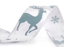 Textillux.sk - produkt Vianočná atlasová stuha s glitrami jeleň, vločky šírka 37 mm