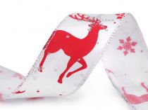 Textillux.sk - produkt Vianočná atlasová stuha s glitrami jeleň, vločky šírka 37 mm