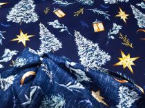 Textillux.sk - produkt Vianočná bavlnená látka lampášiky a stromčeky 160 cm