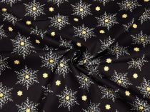 Textillux.sk - produkt Vianočná bavlnená látka lístkové vločky na čiernom 150 cm