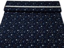 Textillux.sk - produkt Vianočná bavlnená látka modré vločky na nebi 145 cm