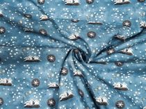 Textillux.sk - produkt Vianočná bavlnená látka nočná krajinka a hviezdičky 145 cm
