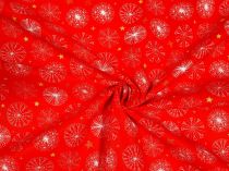 Textillux.sk - produkt Vianočná bavlnená látka okrúhla vločka 150 cm - 1- okrúhla vločka, červená