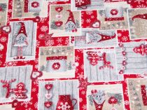 Textillux.sk - produkt Vianočná bavlnená látka trpaslík so srdcami v kocke 140 cm