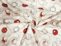 Textillux.sk - produkt Vianočná bavlnená látka vianočné gule na retiazke 145 cm - 1- vianočné gule na retiazke, piesková