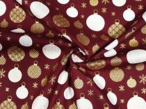 Textillux.sk - produkt Vianočná bavlnená látka zlaté gule so vzorom 145 cm - 2- biele a zlaté gule so vzorom, bordová