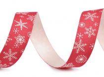 Textillux.sk - produkt Vianočná bavlnená stuha vločky šírka 15 mm - 4 červená vianočná 