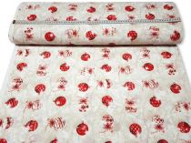 Textillux.sk - produkt Vianočná dekoračná látka červené gule s mašľou 140 cm