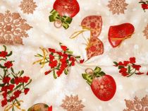 Textillux.sk - produkt Vianočná dekoračná látka červené ozdoby na bodke 140 cm