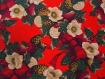 Textillux.sk - produkt Vianočná dekoračná látka ikebany so šiškami šírka 140 cm  - 3-1043 ikebany so šiškami, červená