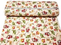 Textillux.sk - produkt Vianočná dekoračná látka MIkuláš, jeleň a zvonček 140 cm