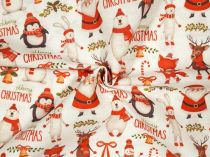 Textillux.sk - produkt Vianočná dekoračná látka sobík, snehuliak a tučniak 140 cm - 1- sobík, snehuliak a tučniak, biela