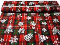 Textillux.sk - produkt Vianočná dekoračná látka zelené káro s notami 140 cm