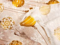 Textillux.sk - produkt Vianočná dekoračná látka zlaté gule na vločke 140 cm
