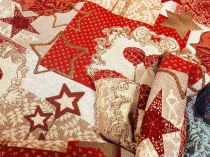 Textillux.sk - produkt Vianočná látka gobelín gule a hviezdy na zlatom lurexe 140 cm