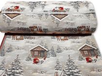 Textillux.sk - produkt Vianočná látka gobelín horská chata so sobami 140 cm