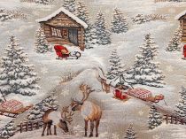 Vianočná látka gobelín horská chata so sobami 140 cm