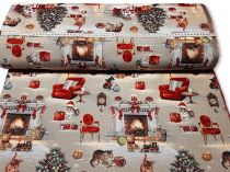 Textillux.sk - produkt Vianočná látka gobelín krb a mačiatko 140 cm