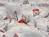 Vianočná látka gobelín trblietavá krajinka s jelenčekom 140 cm