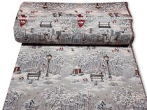 Textillux.sk - produkt Vianočná látka gobelín trblietavá zasnežená krajinka 140 cm