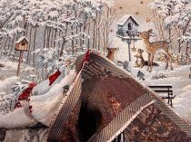 Textillux.sk - produkt Vianočná látka gobelín zasnežená krajinka 140 cm