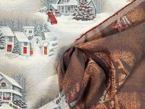 Textillux.sk - produkt Vianočná látka gobelín zasnežené domčeky 140 cm